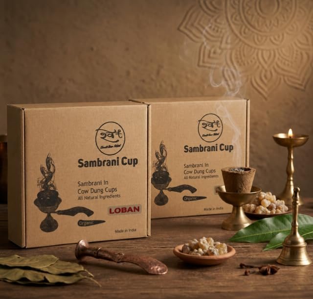 SHWET Sambrani Dhoop Cups| Natural Cowdung, Loban & Guggal| Charcoal Free Havan Cups for Daily Pooja| Ready to Use Havan Cups for Meditation & Havan|Organic & Pure (Value Duo Pack (24 Cups))
