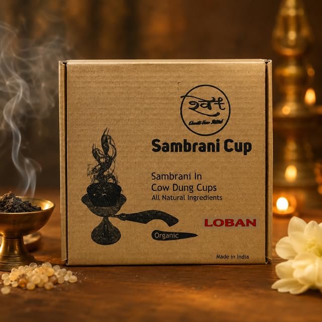 SHWET Sambrani Dhoop Cups| Natural Cowdung, Loban & Guggal| Charcoal Free Havan Cups for Daily Pooja| Ready to Use Havan Cups for Meditation & Havan|Organic & Pure (Single Pack (12 Cups))