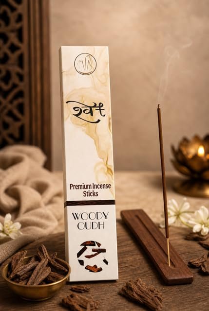 SHWET Premium Oudh Agarbatti Incense Sticks| Charcoal Free| Natural Fragrance| Low Smoke| Long Burning Time| for Pooja, Meditation, Home & Relaxation (Woody Oudh)