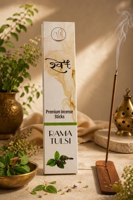 SHWET Premium Tulsi Agarbatti Incense Sticks| Charcoal Free| Natural Fragrance| Low Smoke| Long Burning Time| for Pooja, Meditation, Home & Relaxation (Rama Tulsi)
