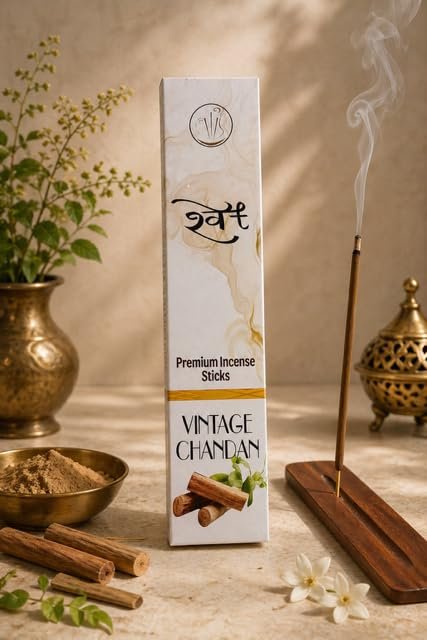 SHWET Premium Sandalwood Agarbatti Incense Sticks| Charcoal Free| Natural Fragrance| Low Smoke| Long Burning Time| for Pooja, Meditation, Home & Relaxation (Vintage Chandan)