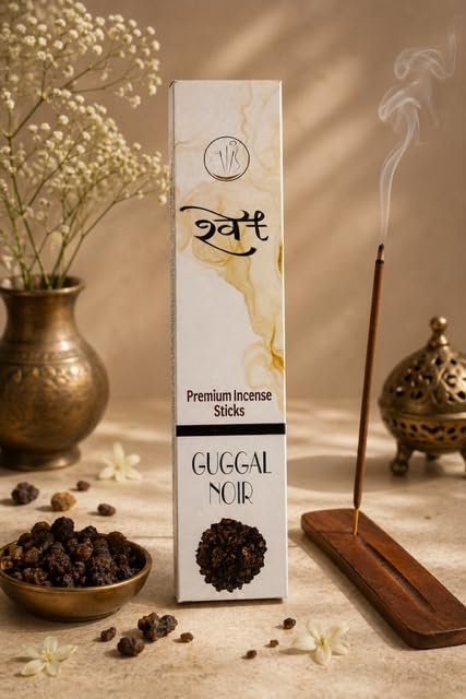 SHWET Premium Guggal Agarbatti Incense Sticks| Charcoal Free| Natural Fragrance| Low Smoke| Long Burning Time| for Pooja, Meditation, Home & Relaxation (Guggal Noir)