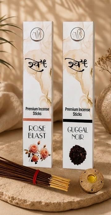SHWET Rose+Guggal Incense Sticks| Agarbatti Combo Pack| Charcoal Free| Natural Fragrance| Long Burning| Low Smoke|60 Sticks+Free Incense Holder| for Home & Puja (Sacred Floral Blend)