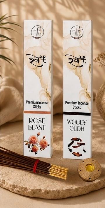 SHWET Oud+Rose Incense Sticks| Premium Agarbatti Combo Pack| Charcoal Free| Natural Fragrance| Long Burning| Low Smoke|60 Sticks+Free Incense Holder| for Pooja, Meditation & Relaxation (Relaxation)
