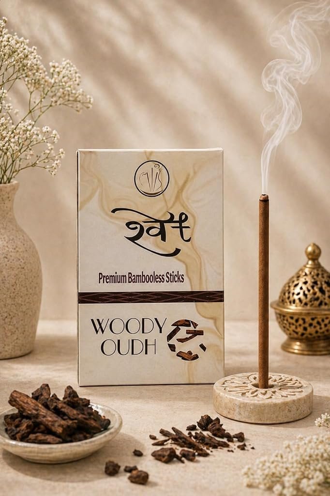 SHWET Premium Oud Bambooless Incense Dhoop Sticks|Ceramic Stand Inside|35N